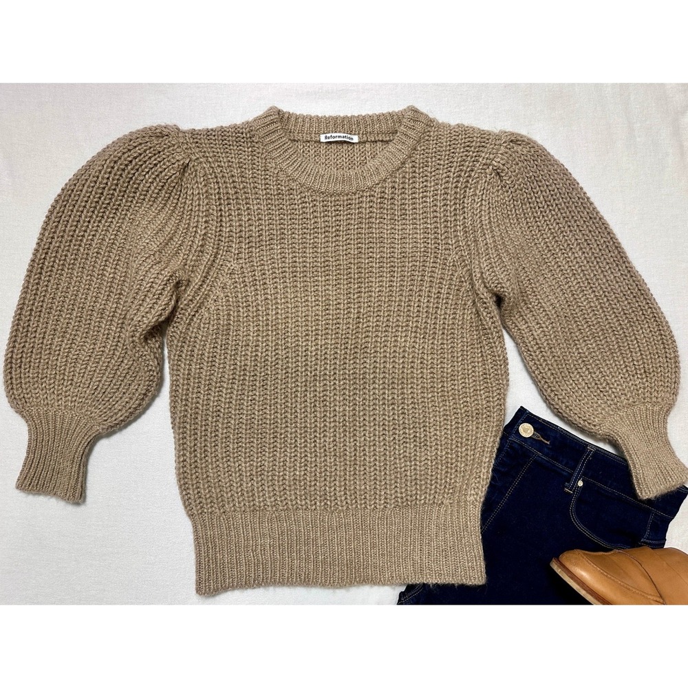 Reformation Moneta 100% Baby Alpaca Puff Balloon Sleeve Chunky Knit Sweater S
